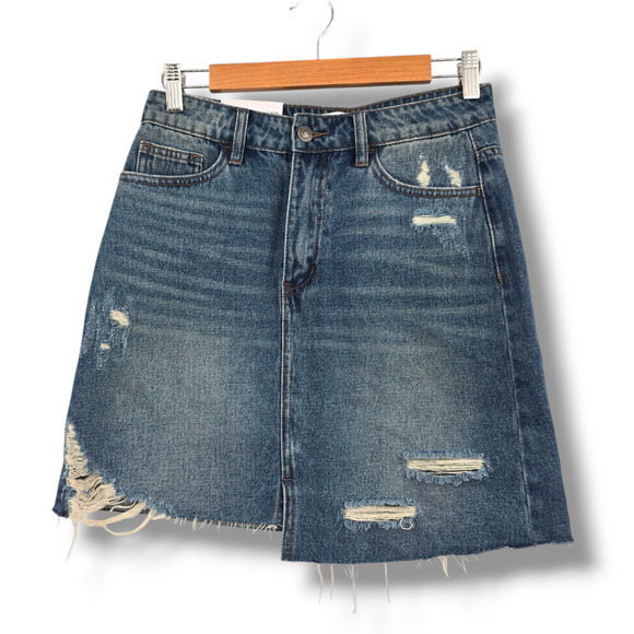 NEW Vervet Women's Claudia Distressed Denim Skirt Medium Wash Size Small - Picture 1 of 12
